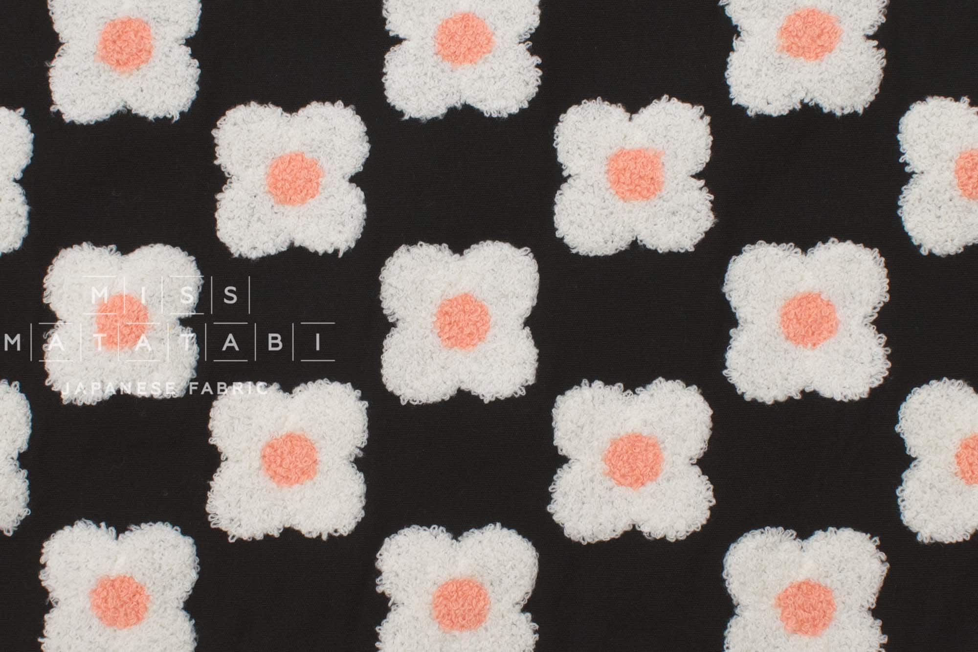 Japanese Fabric Punch Needling Style Floral Embroidery - black - 50cm