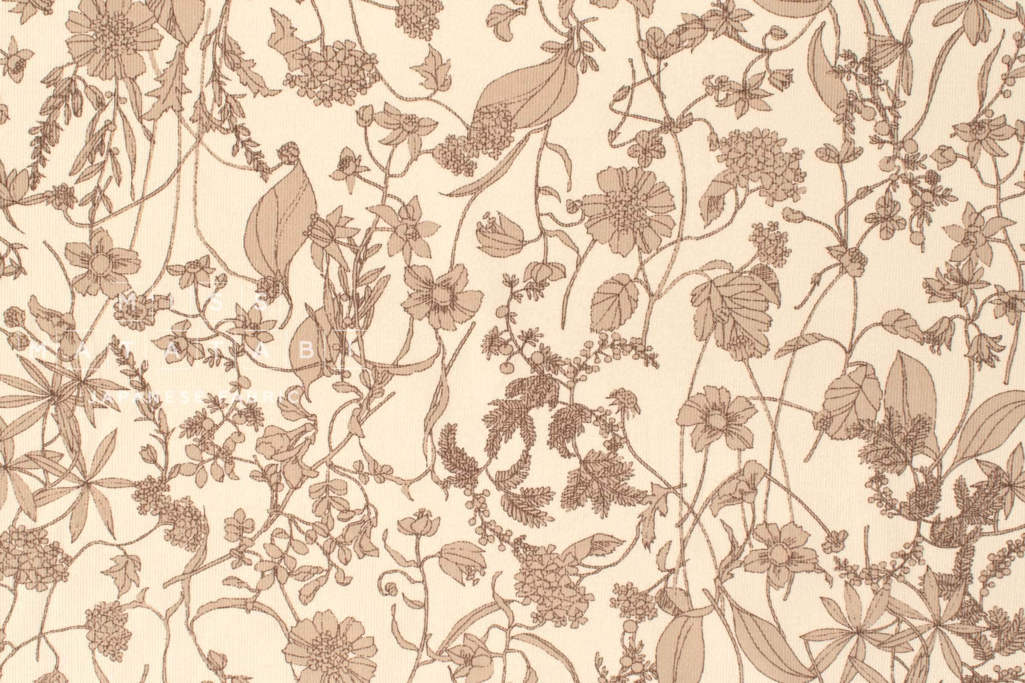 Japanese Fabric Corduroy Illustrated Garden - A - 50cm