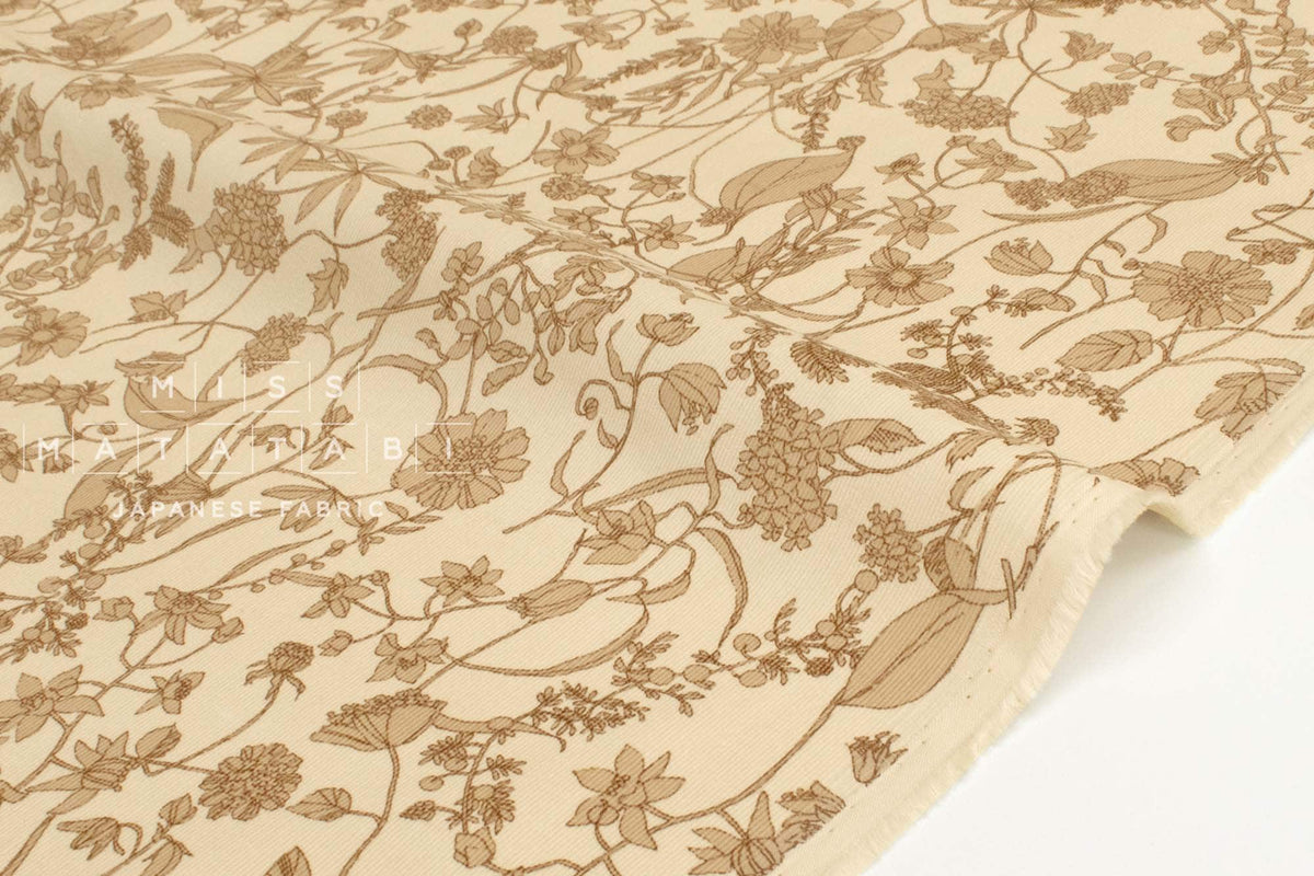 Japanese Fabric Corduroy Illustrated Garden - A - 50cm