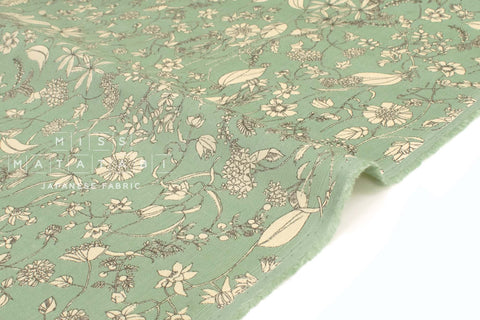 Japanese Fabric Corduroy Illustrated Garden - C - 50cm
