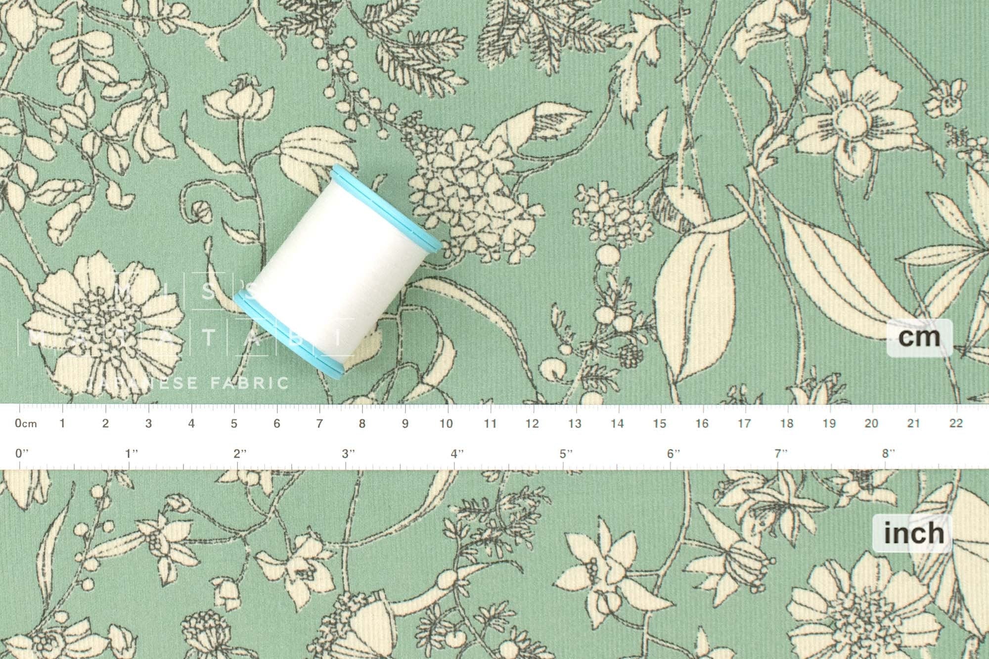 Japanese Fabric Corduroy Illustrated Garden - C - 50cm