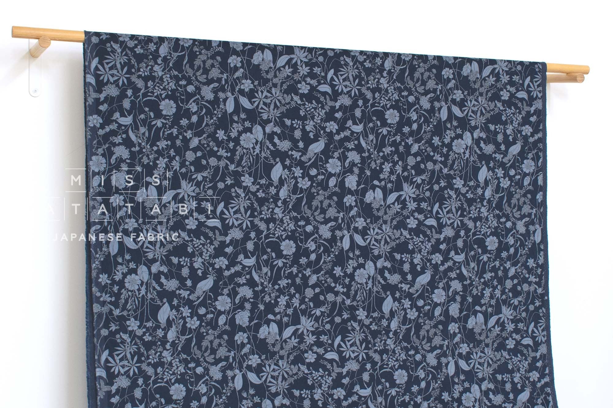 Japanese Fabric Corduroy Illustrated Garden - D - 50cm