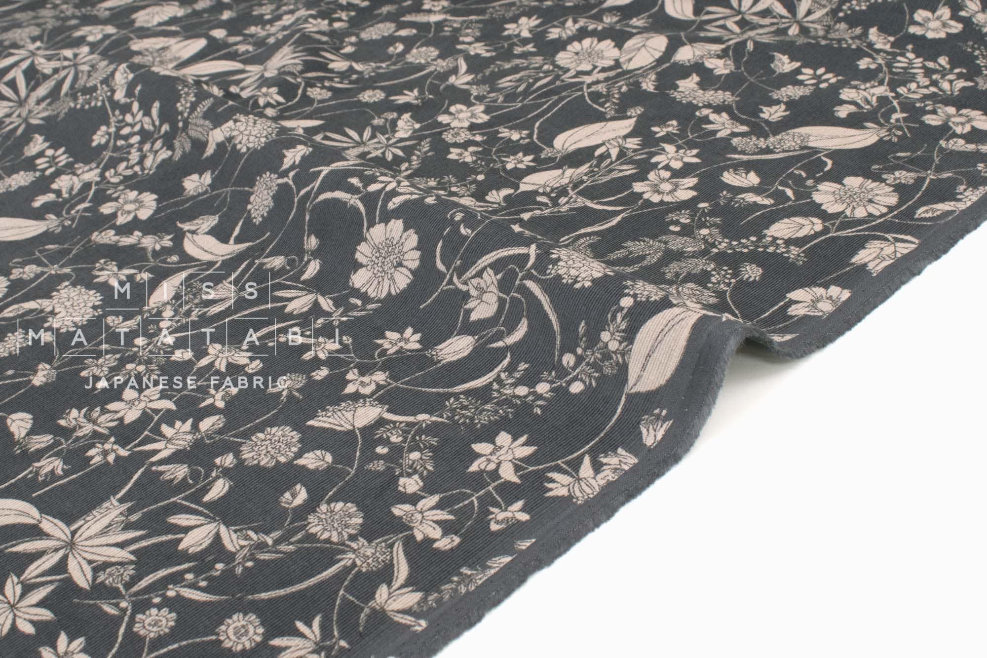 Japanese Fabric Corduroy Illustrated Garden - E - 50cm