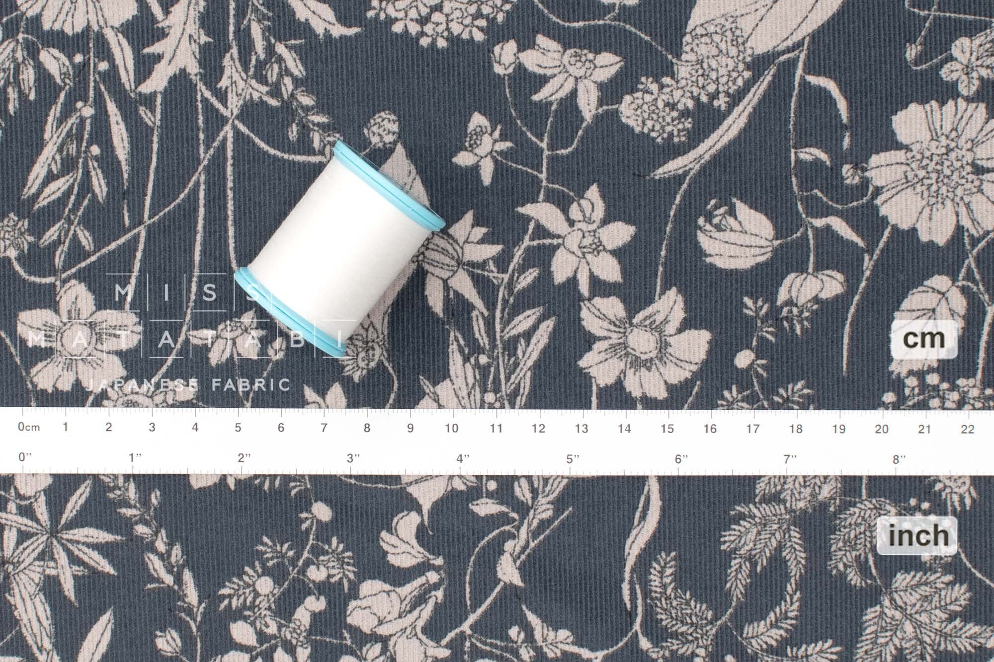 Japanese Fabric Corduroy Illustrated Garden - E - 50cm