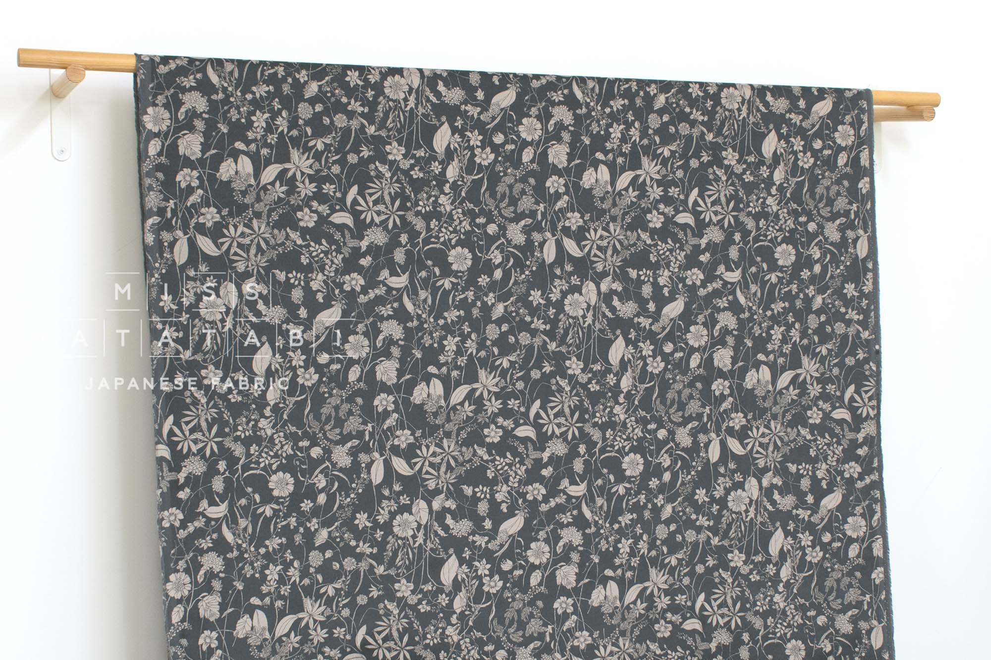Japanese Fabric Corduroy Illustrated Garden - E - 50cm