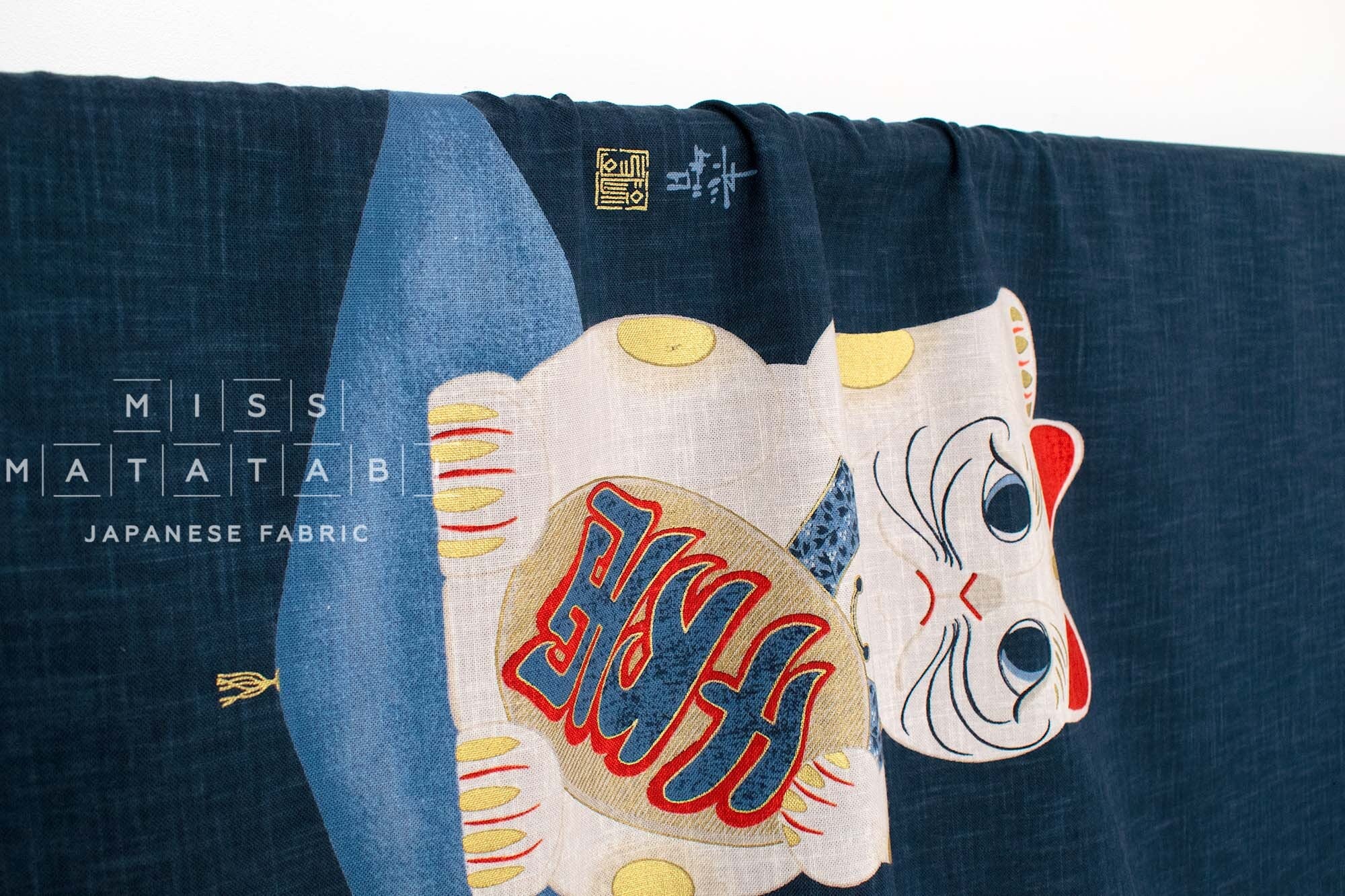 Shokunin Collection Hand-printed Japanese Fabric Panel Maneki Neko - 50cm