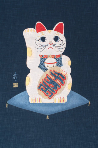 Shokunin Collection Hand-printed Japanese Fabric Panel Maneki Neko - 50cm