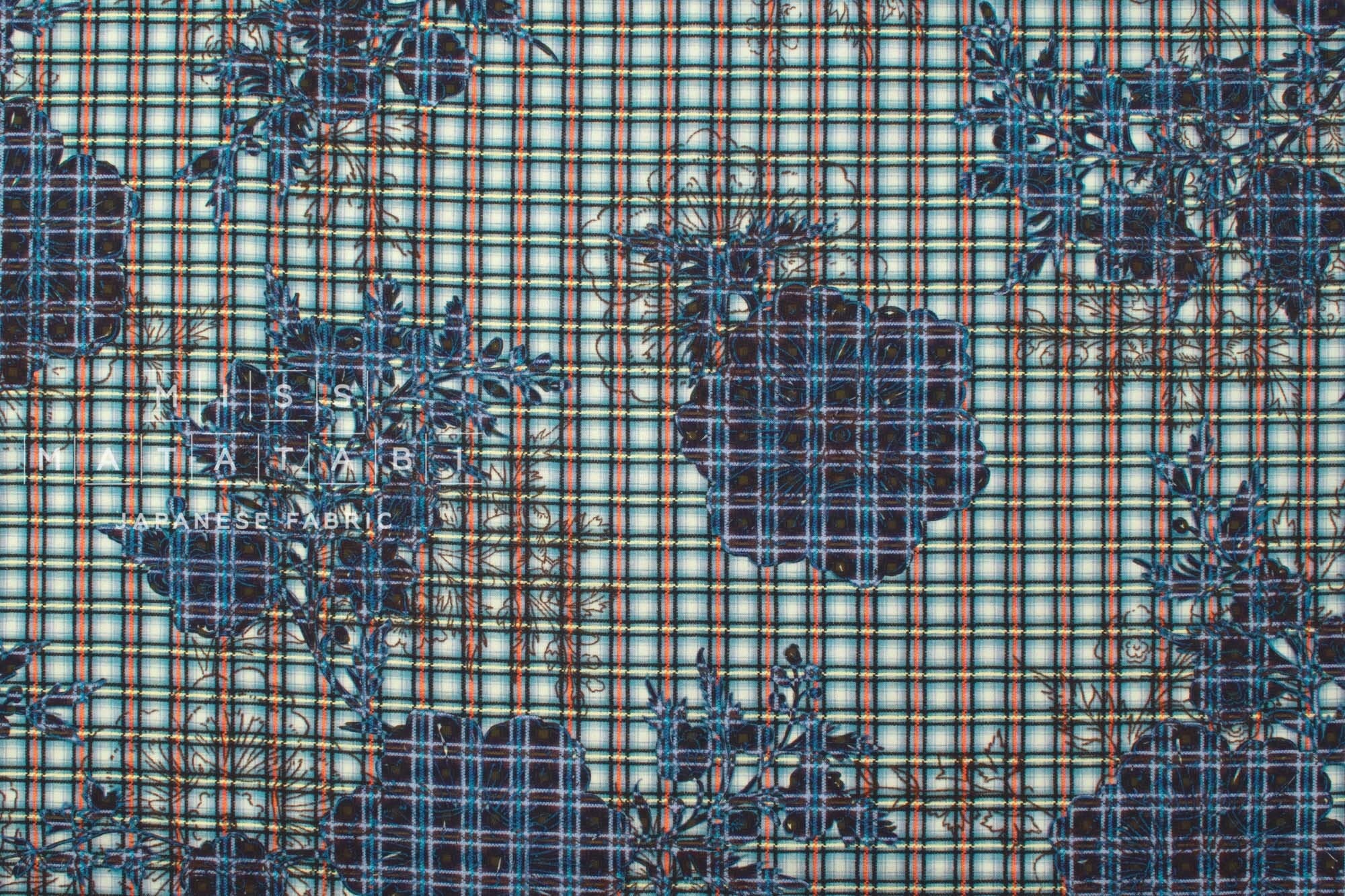 Japanese Fabric Floral Applique Style Check - 50cm