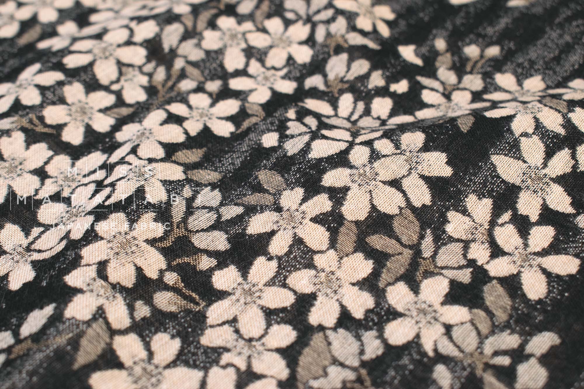 Japanese Fabric - Yarn Dyed Woven Falling Sakura Jacquard - black, latte - 50cm
