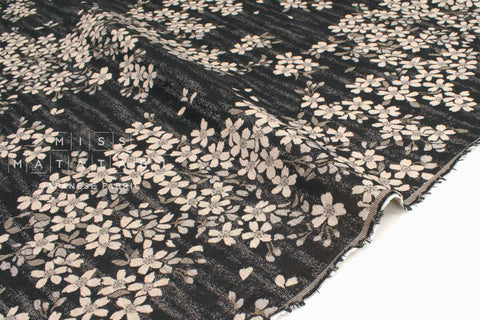 Japanese Fabric - Yarn Dyed Woven Falling Sakura Jacquard - black, latte - 50cm