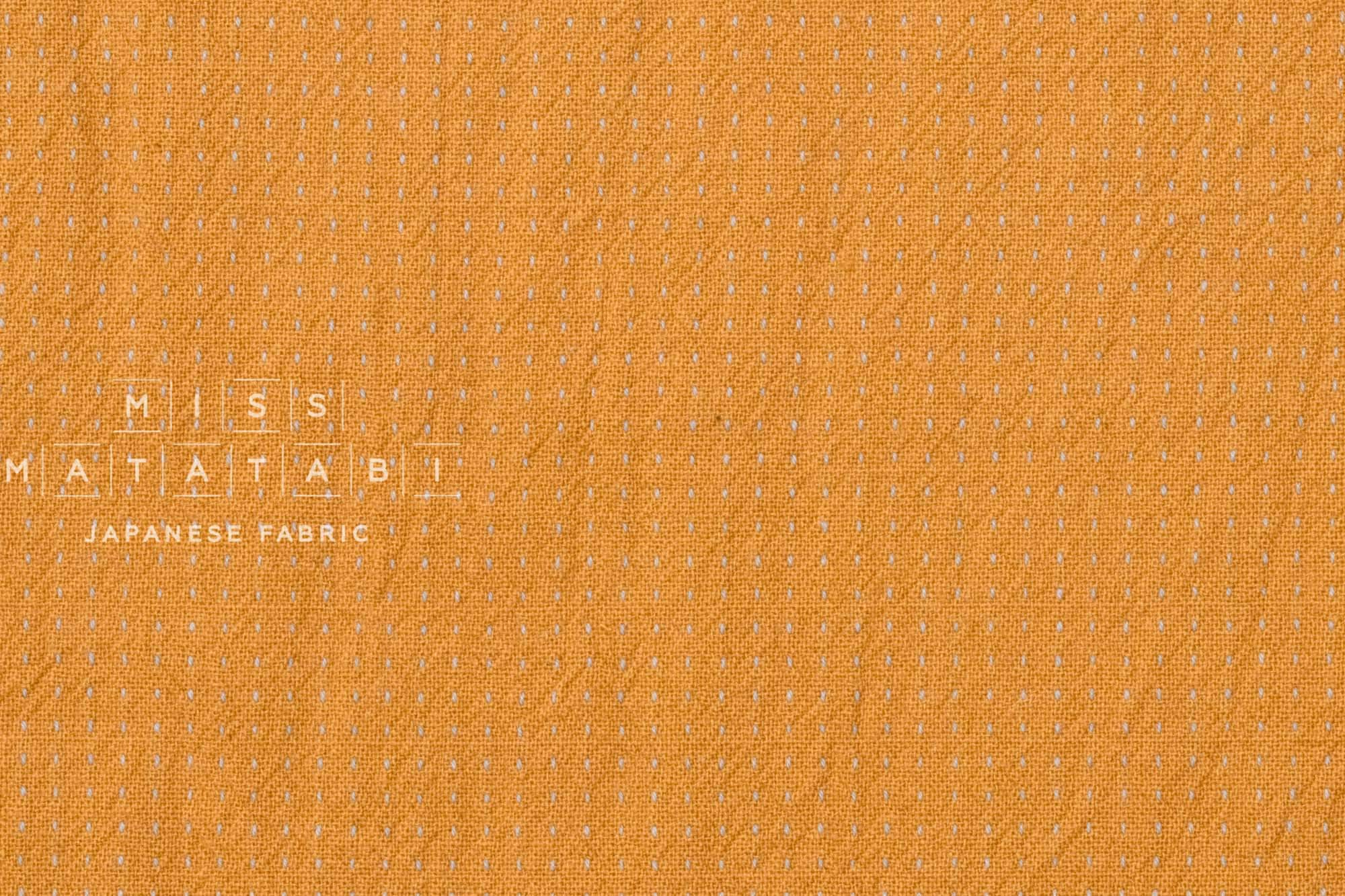 DEADSTOCK Japanese Fabric Shokunin Collection Yarn Dyed Little Sashiko Stitches - mustard - 50cm