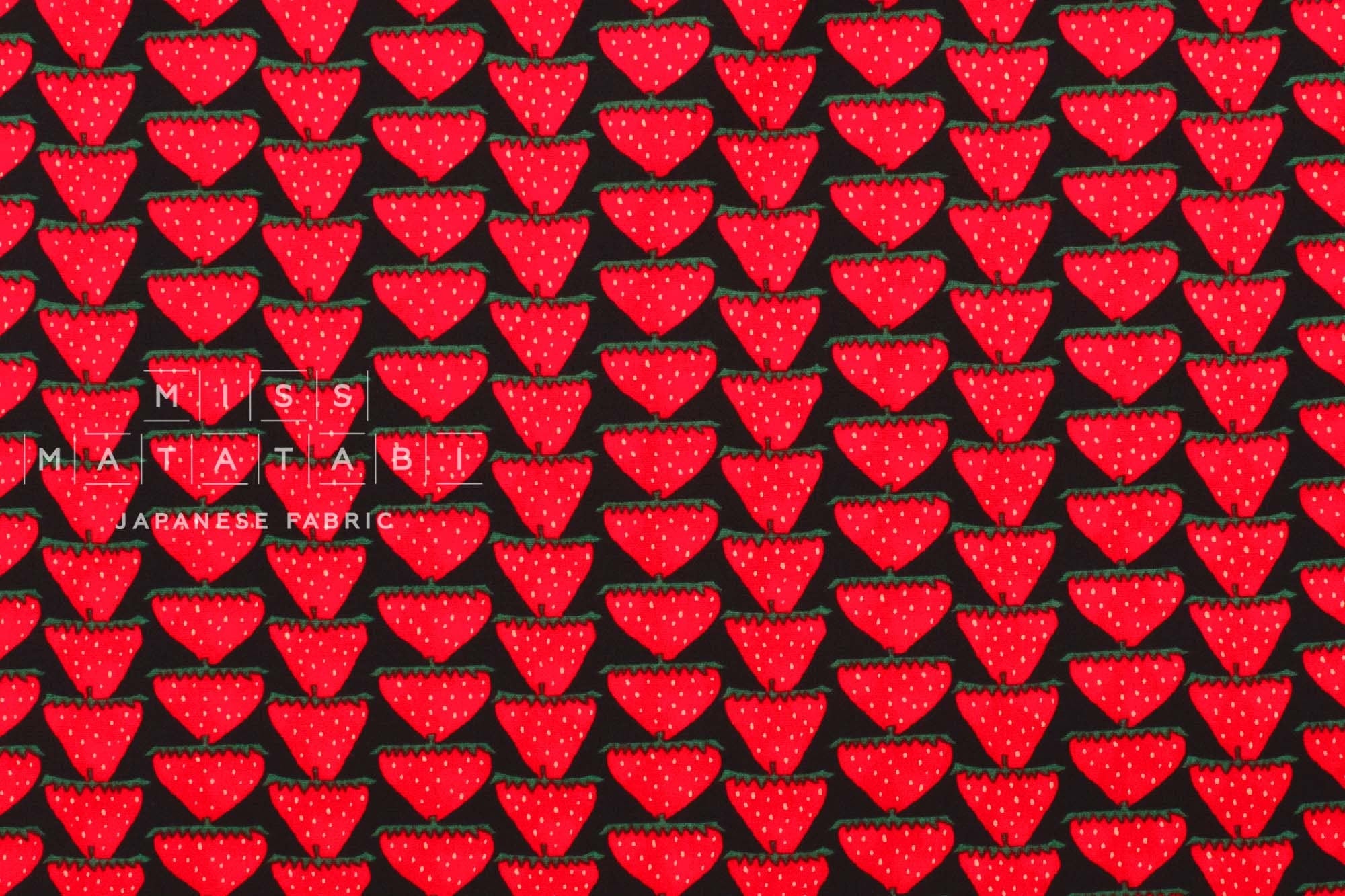 Japanese Fabric So Many Strawberries - black, red - 50cm