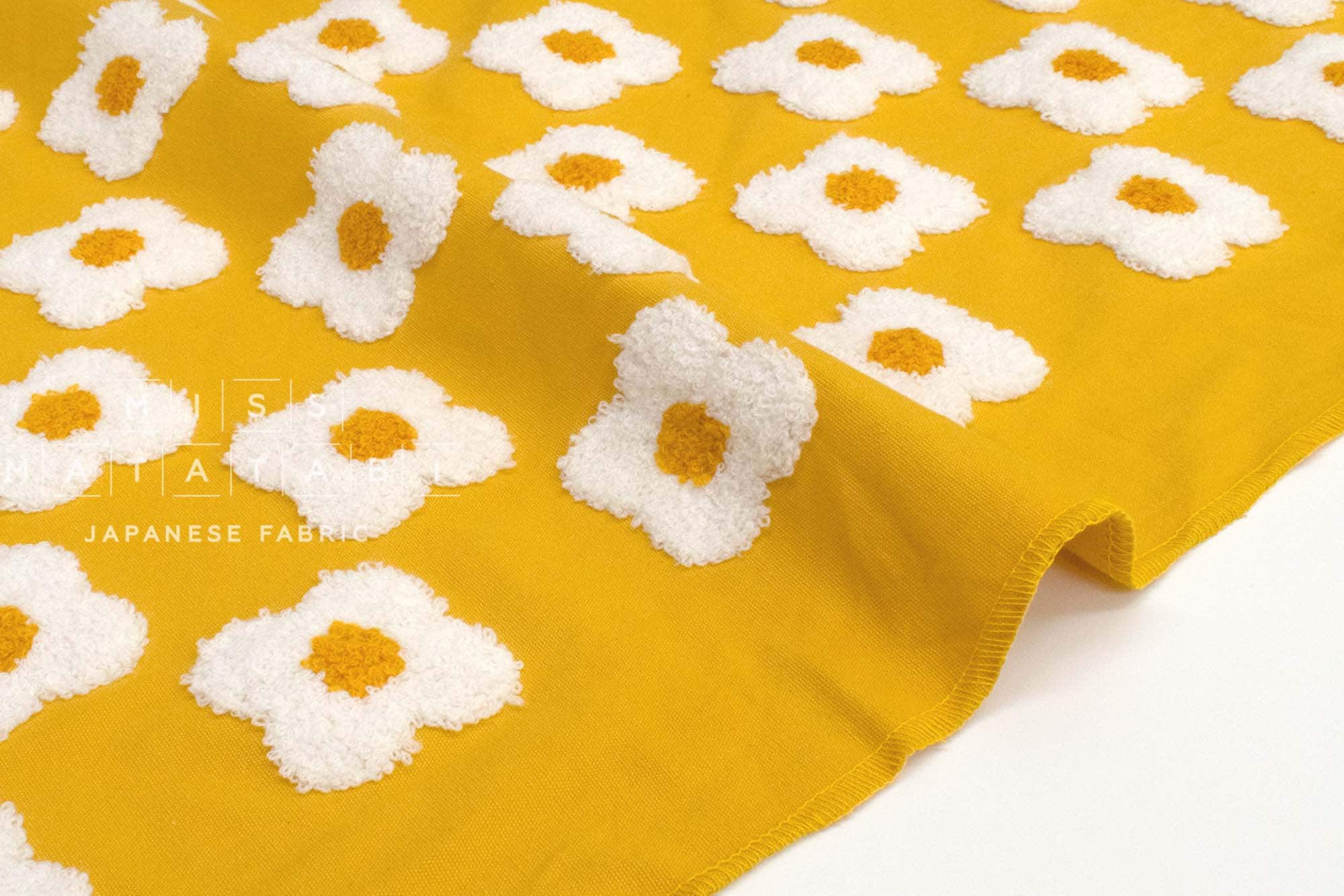 Japanese Fabric Punch Needling Style Floral Embroidery - yellow - 50cm