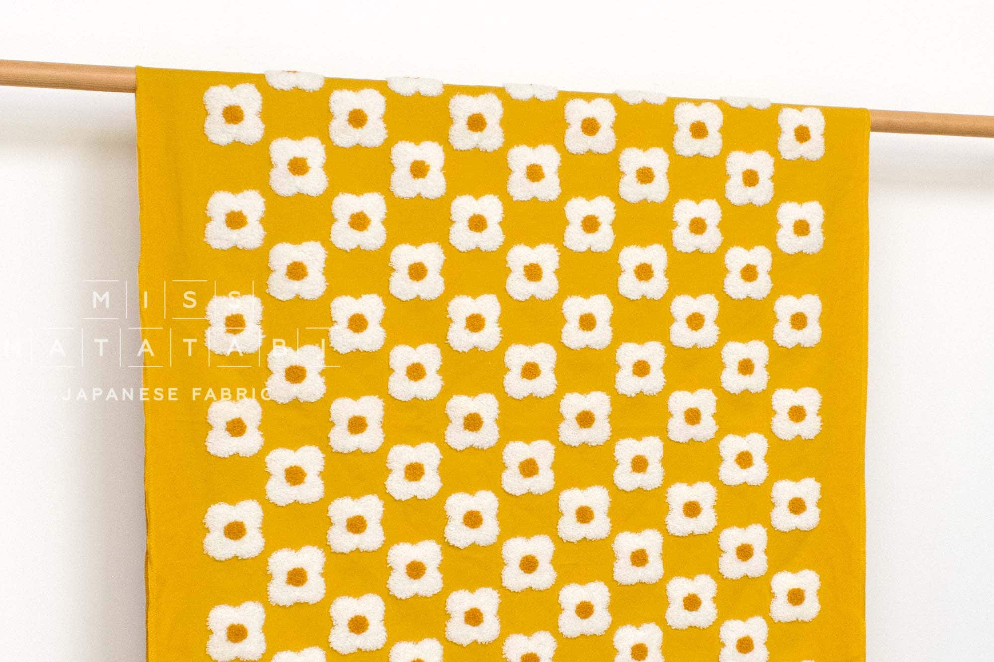 Japanese Fabric Punch Needling Style Floral Embroidery - yellow - 50cm