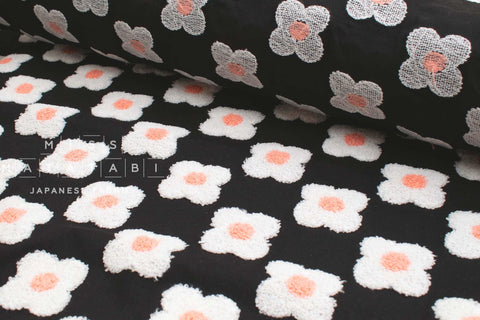 Japanese Fabric Punch Needling Style Floral Embroidery - black - 50cm