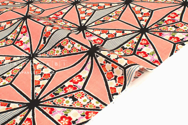 Japanese Fabric Asa Flower Pattern - pink - 50cm