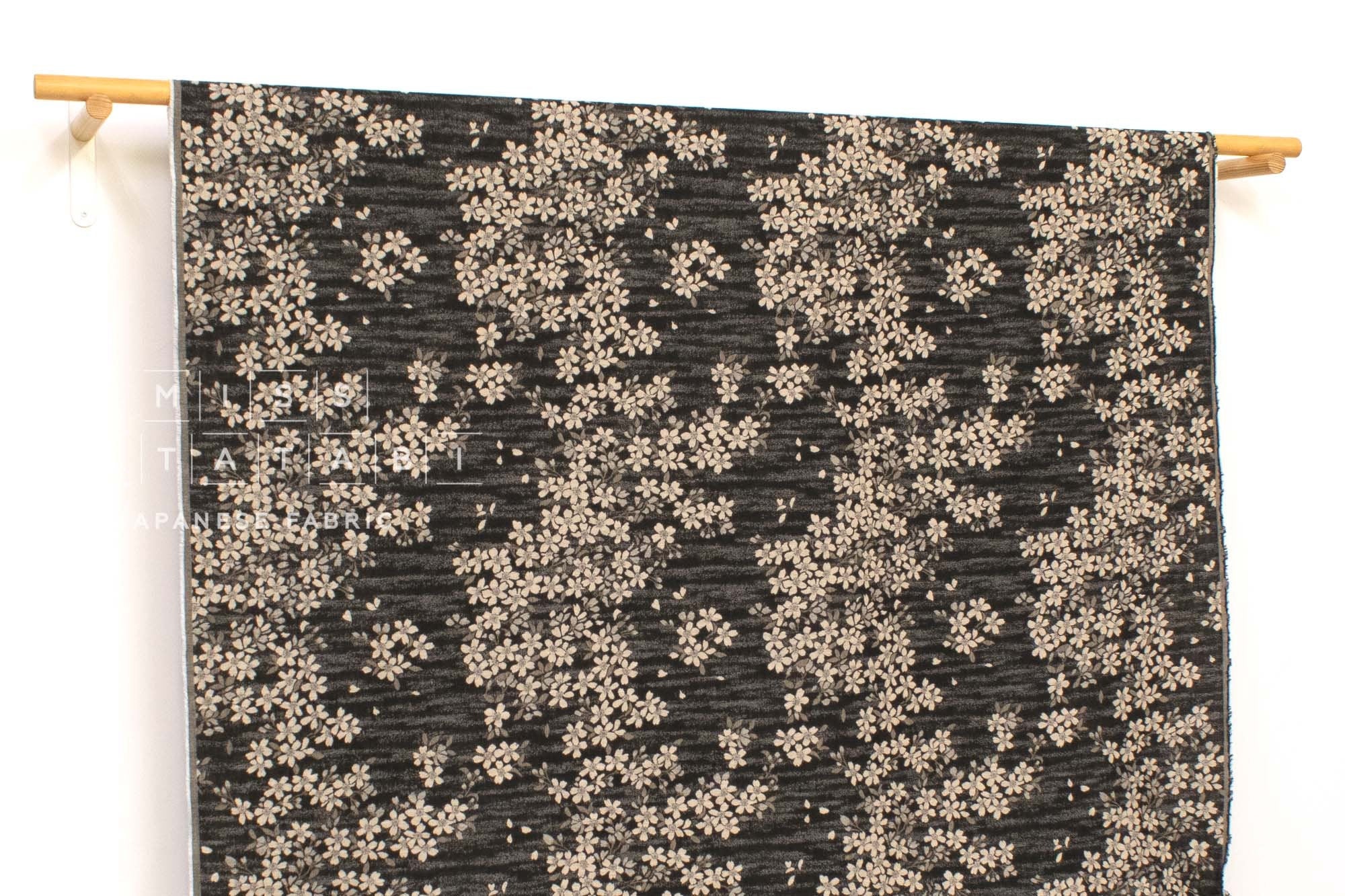 Japanese Fabric - Yarn Dyed Woven Falling Sakura Jacquard - black, latte - 50cm