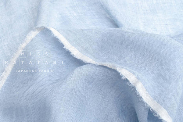 DEADSTOCK Japanese Fabric Washed Herringbone Linen Voile - cornflower blue - 50cm