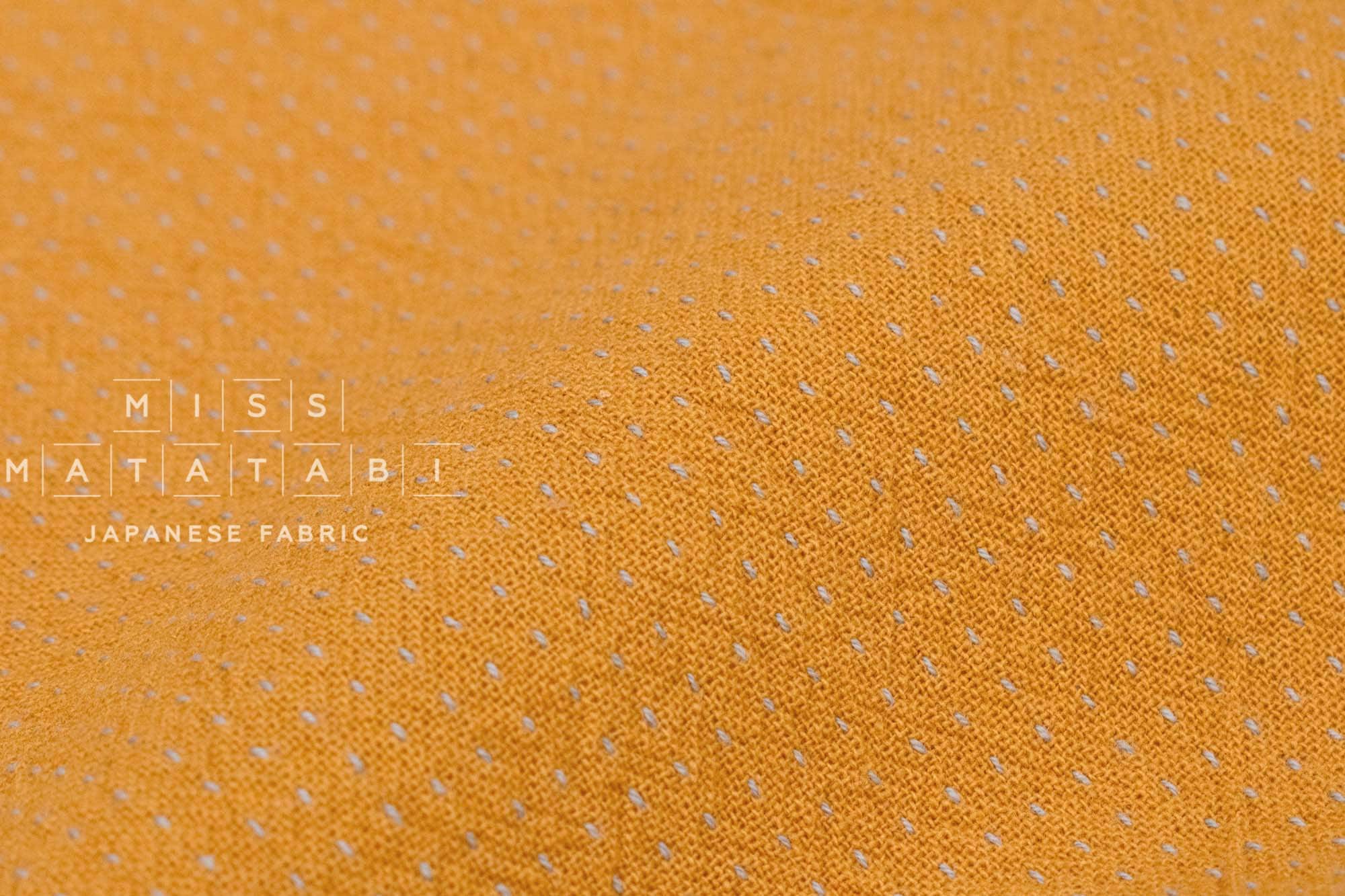 DEADSTOCK Japanese Fabric Shokunin Collection Yarn Dyed Little Sashiko Stitches - mustard - 50cm