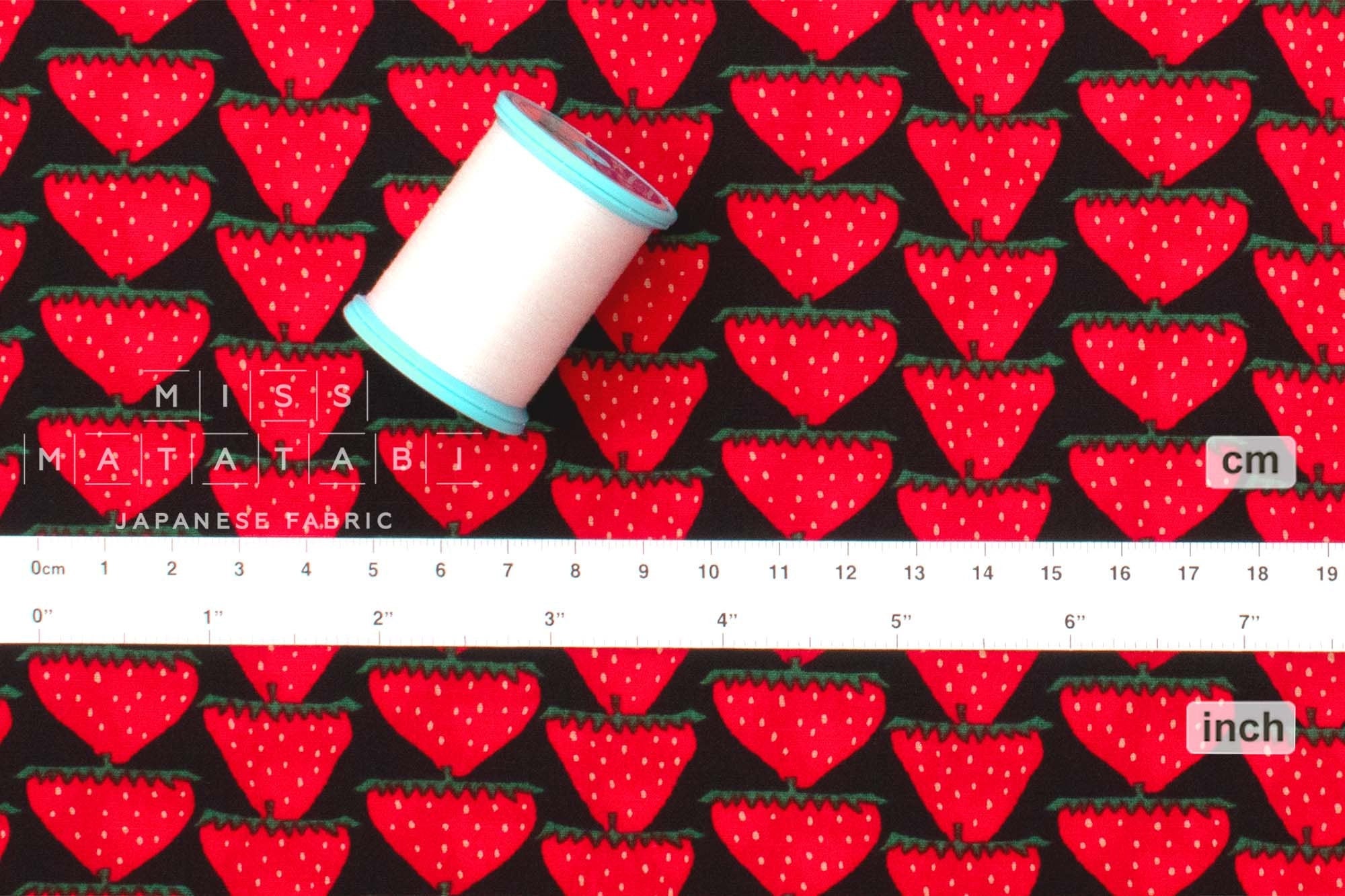 Japanese Fabric So Many Strawberries - black, red - 50cm