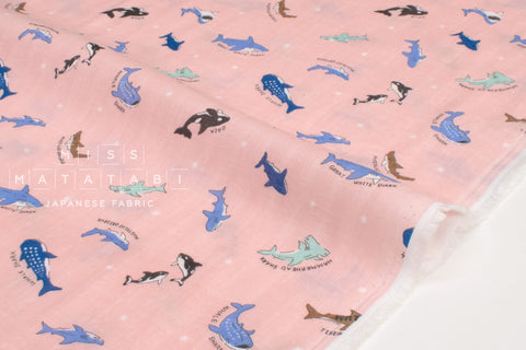 Japanese Fabric Sharks Double Gauze - pink - 50cm