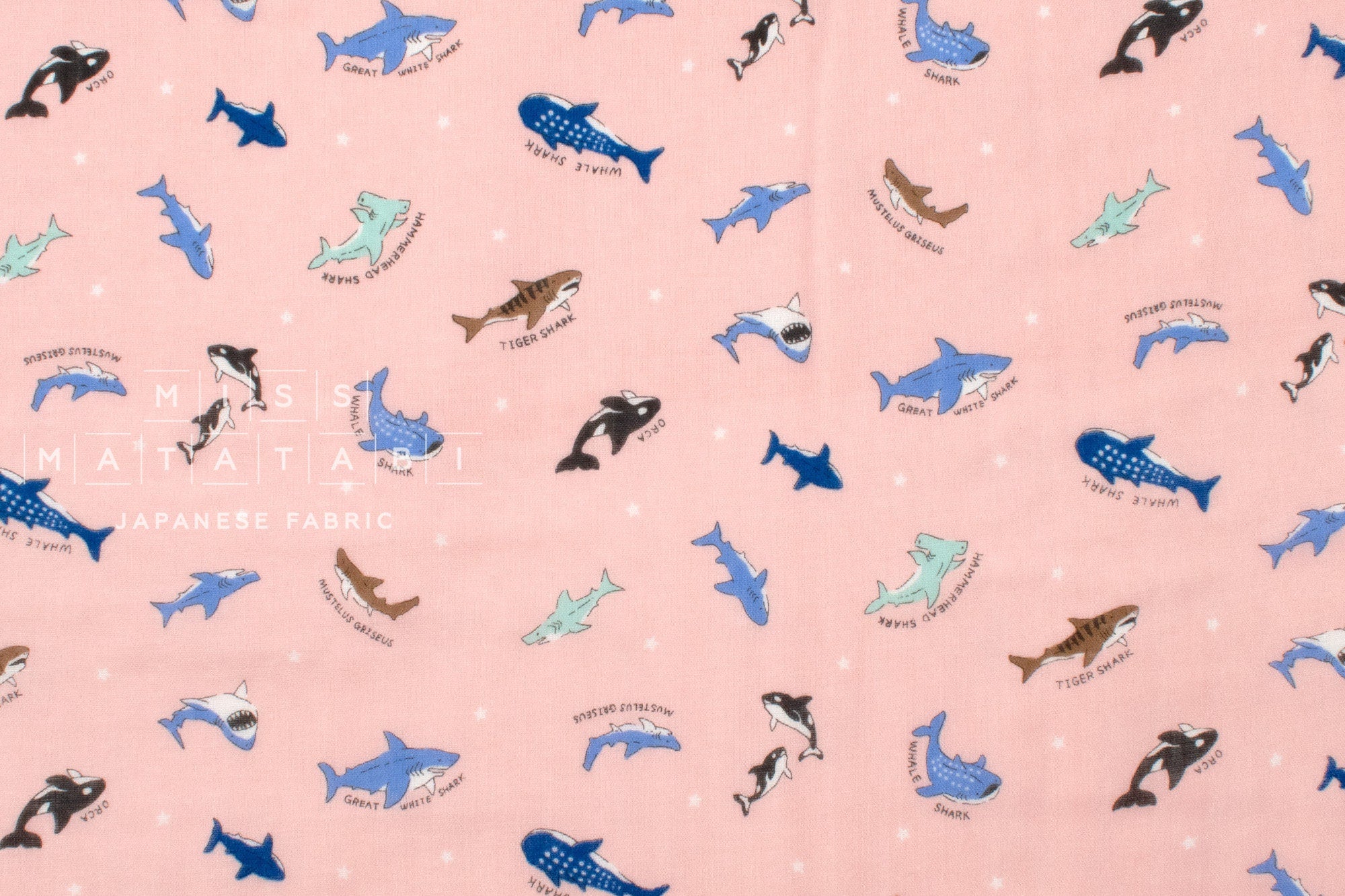 Japanese Fabric Sharks Double Gauze - pink - 50cm