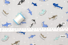 Japanese Fabric Sharks Double Gauze - light grey, blue - 50cm