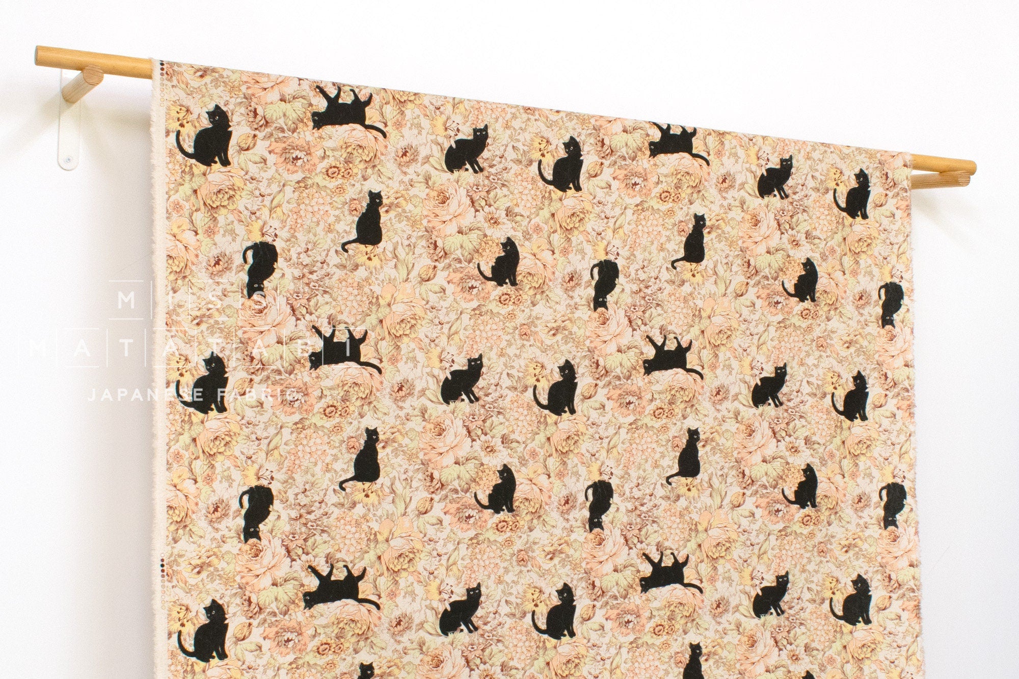 Japanese Fabric Boy Cat and Flowers - A - 50cm