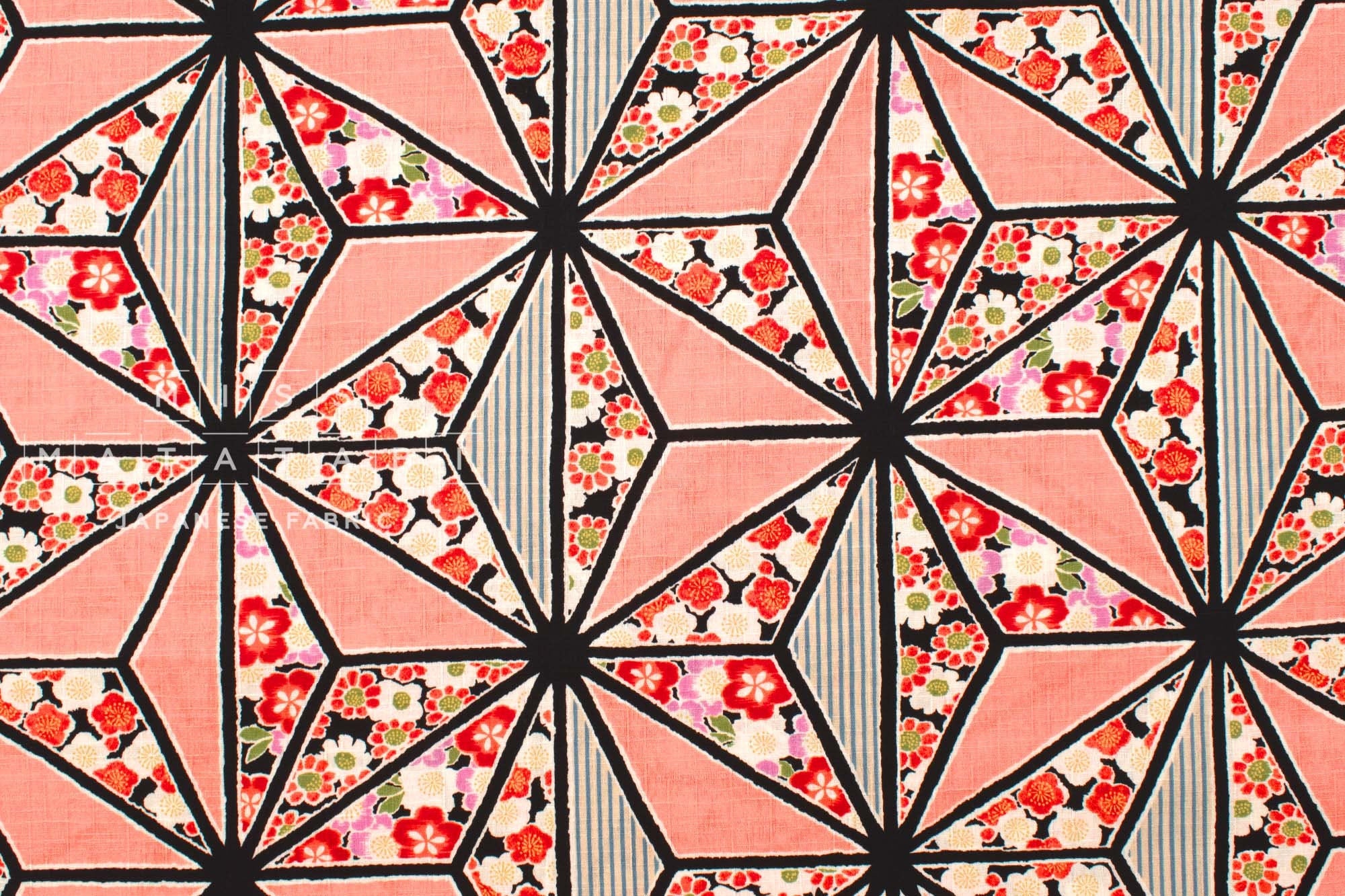Japanese Fabric Asa Flower Pattern - pink - 50cm