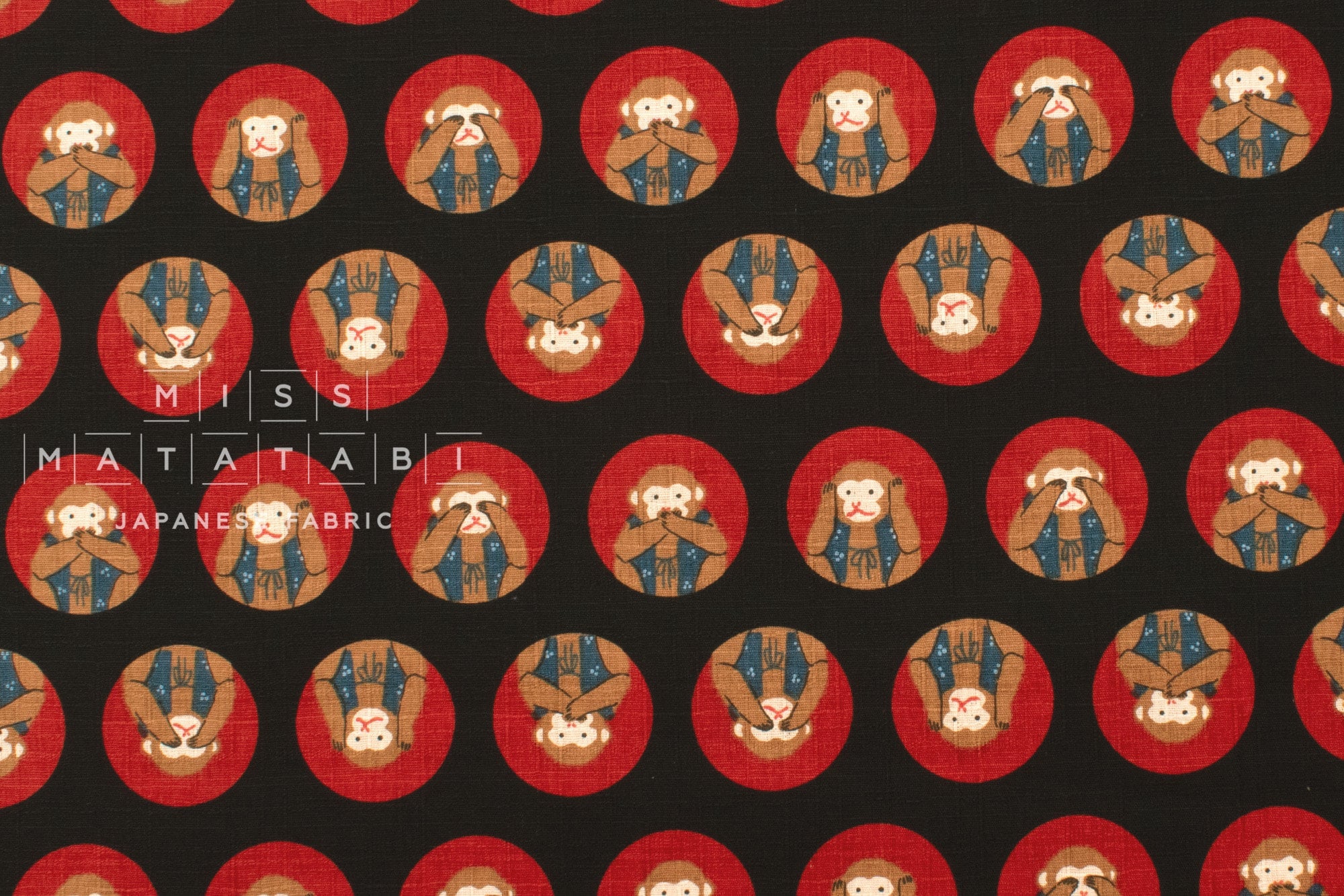 Japanese Fabric Three Wise Monkeys - E - 50cm