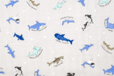 Japanese Fabric Sharks Double Gauze - light grey, blue - 50cm