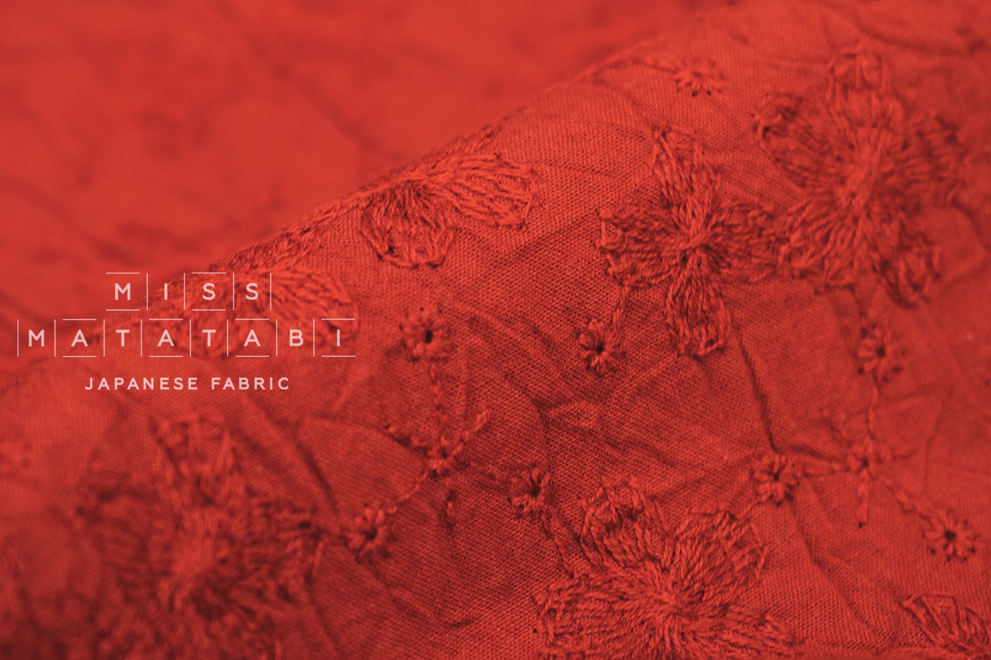 Japanese Fabric Shokunin Collection Sun-Dried Embroidered Floral Cotton Batiste - red - 50cm