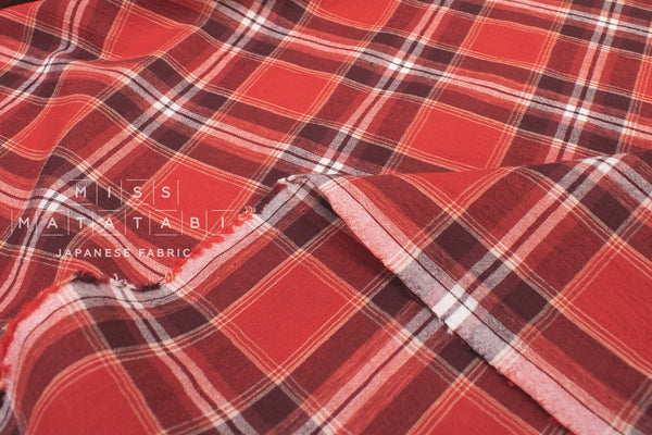 DEADSTOCK Japanese Fabric Yarn Dyed Cotton Plaid - red - 50cm