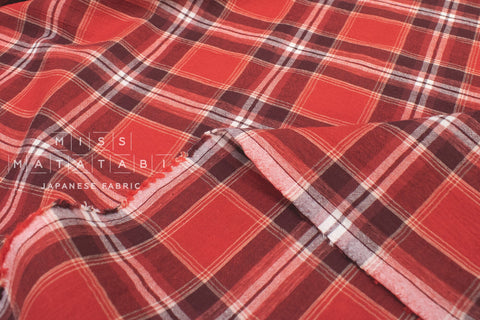 DEADSTOCK Japanese Fabric Yarn Dyed Cotton Plaid - red - 50cm