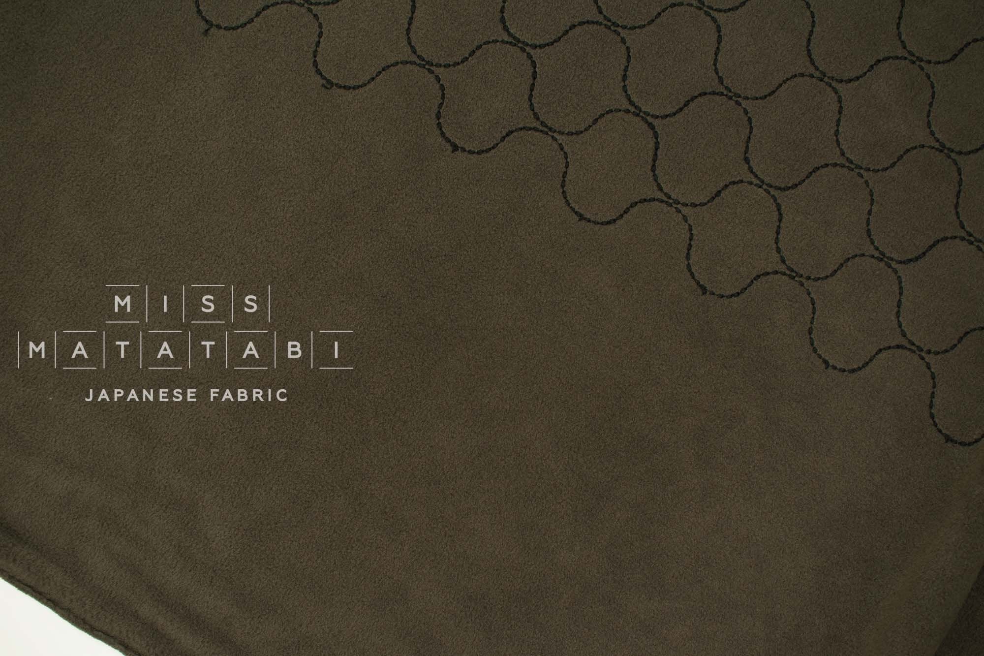 DEADSTOCK Japanese Fabric Embroidered Fleece - olive green - 50cm