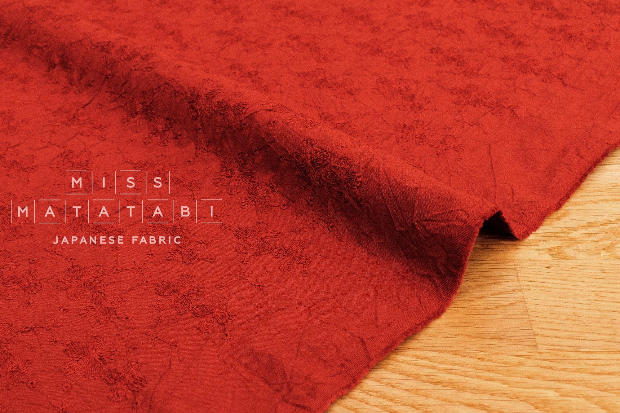Japanese Fabric Shokunin Collection Sun-Dried Embroidered Floral Cotton Batiste - red - 50cm