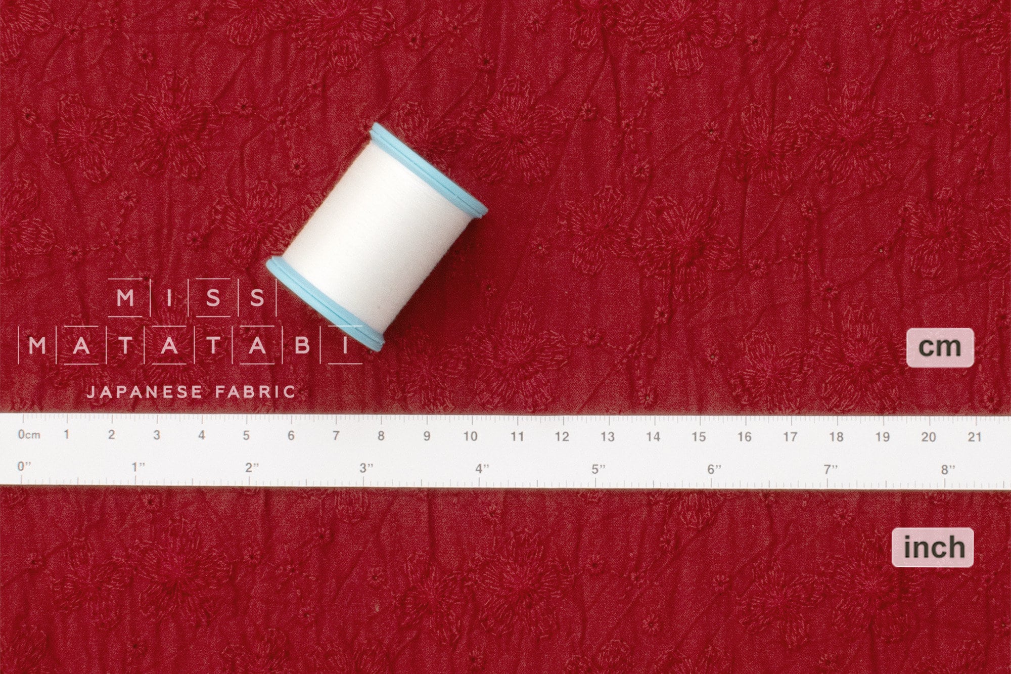 Japanese Fabric Shokunin Collection Sun-Dried Embroidered Floral Cotton Batiste - red - 50cm
