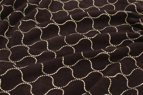 DEADSTOCK Japanese Fabric Embroidered Fleece - dark chocolate brown - 50cm