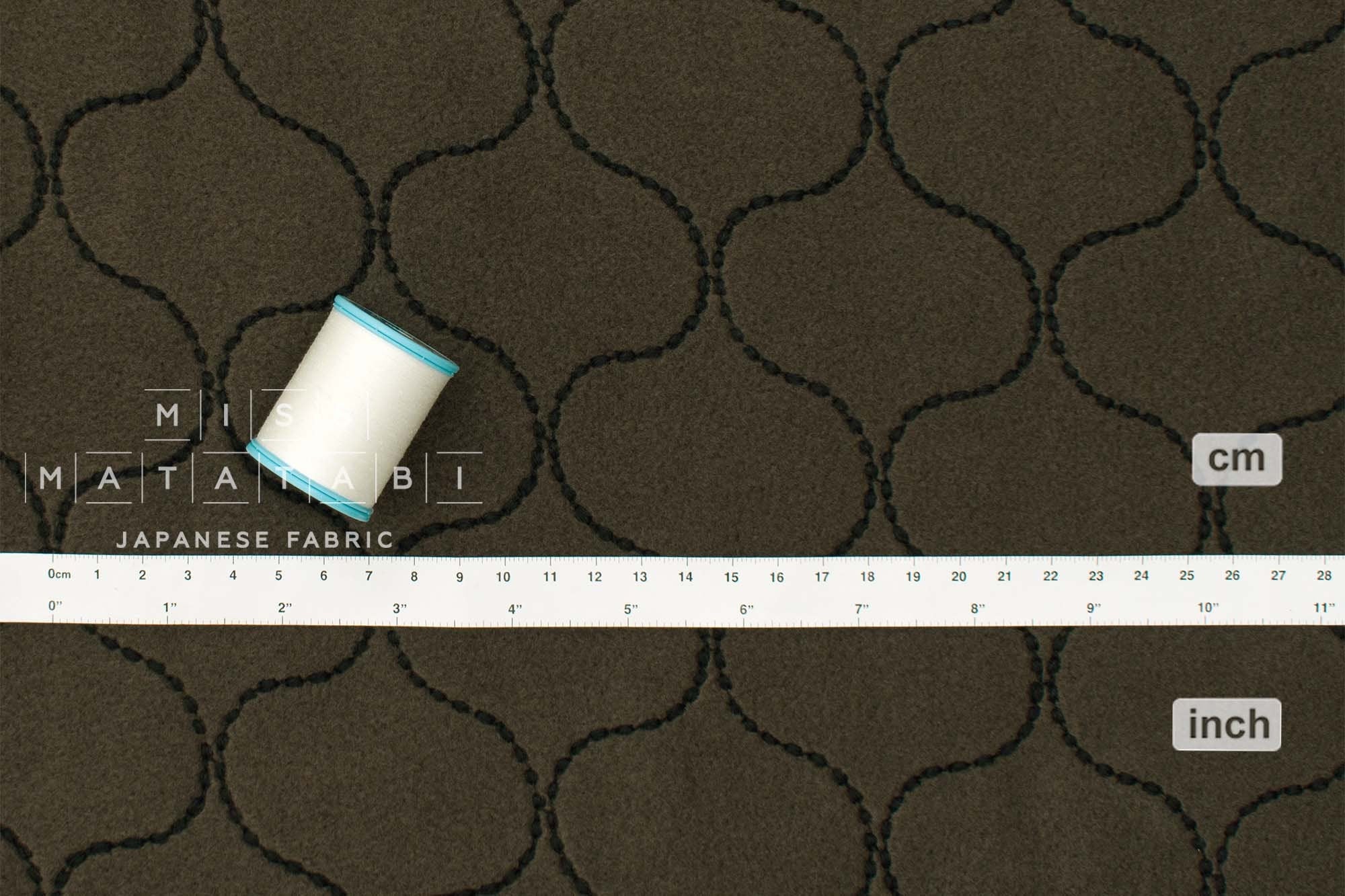 DEADSTOCK Japanese Fabric Embroidered Fleece - olive green - 50cm