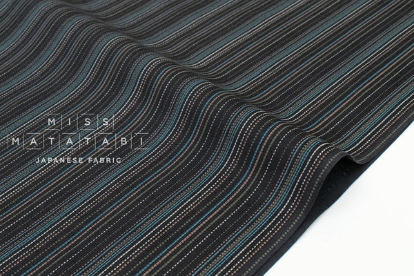 DEADSTOCK Japanese Fabric Corduroy Lines - black, teal - 50cm