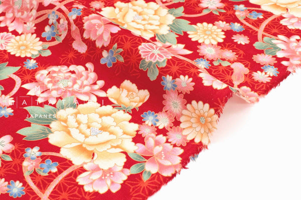 DEADSTOCK - Japanese Fabric Peony Spring - red - 50cm