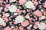 DEADSTOCK - Japanese Fabric Peony Spring - navy blue - 50cm