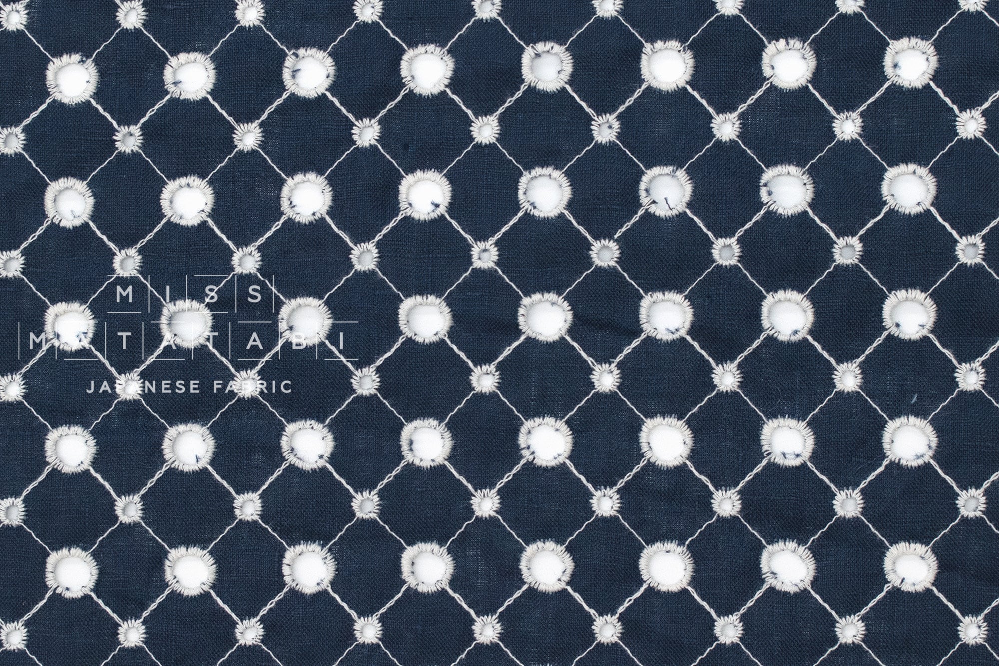 DEADSTOCK - Japanese Fabric Embroidered Eyelet Linen - navy - 50cm