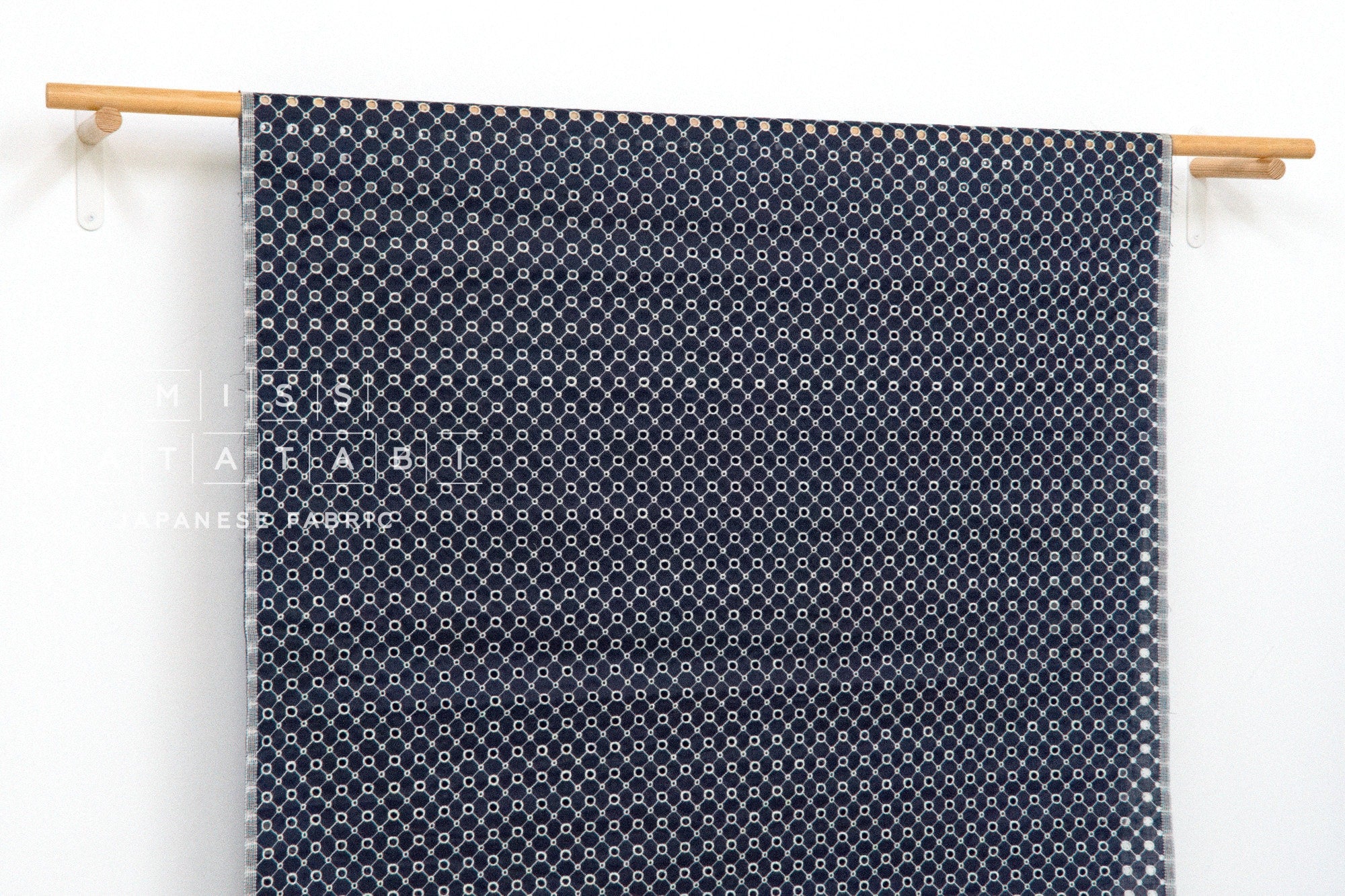DEADSTOCK - Japanese Fabric Embroidered Eyelet Linen - navy - 50cm