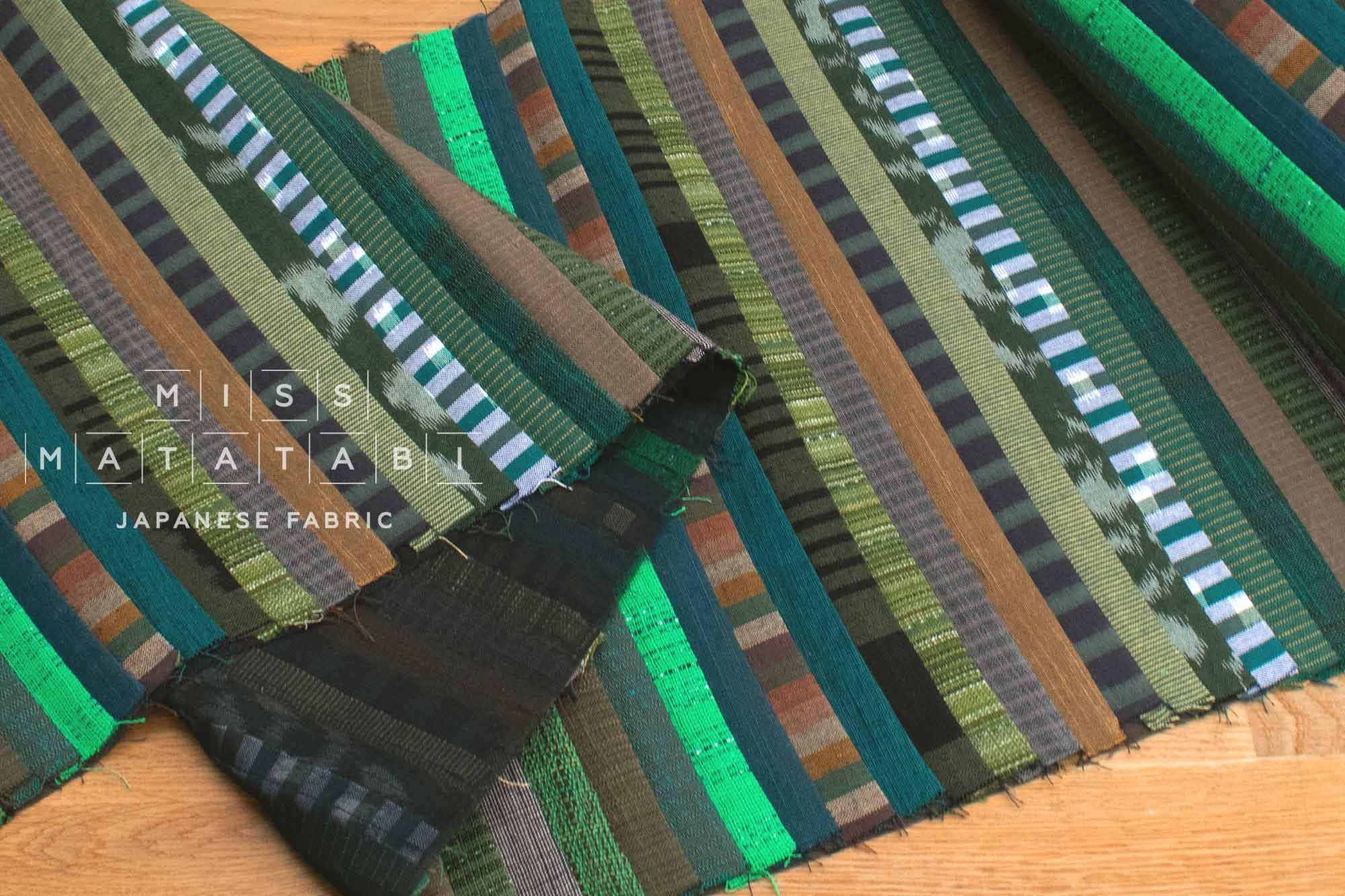 Shokunin Collection Kurume Kasuri Indigo Fabric - patchwork II green - 50cm