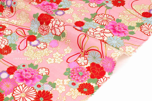 DEADSTOCK - Japanese Fabric Floral Ties - pink - 50cm