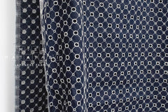 DEADSTOCK - Japanese Fabric Embroidered Eyelet Linen - navy - 50cm