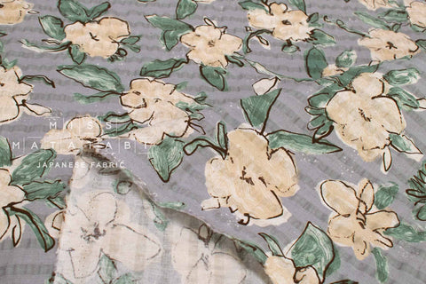 Japanese Fabric Cotton Linen Ripple Drawn Floral - D - 50cm