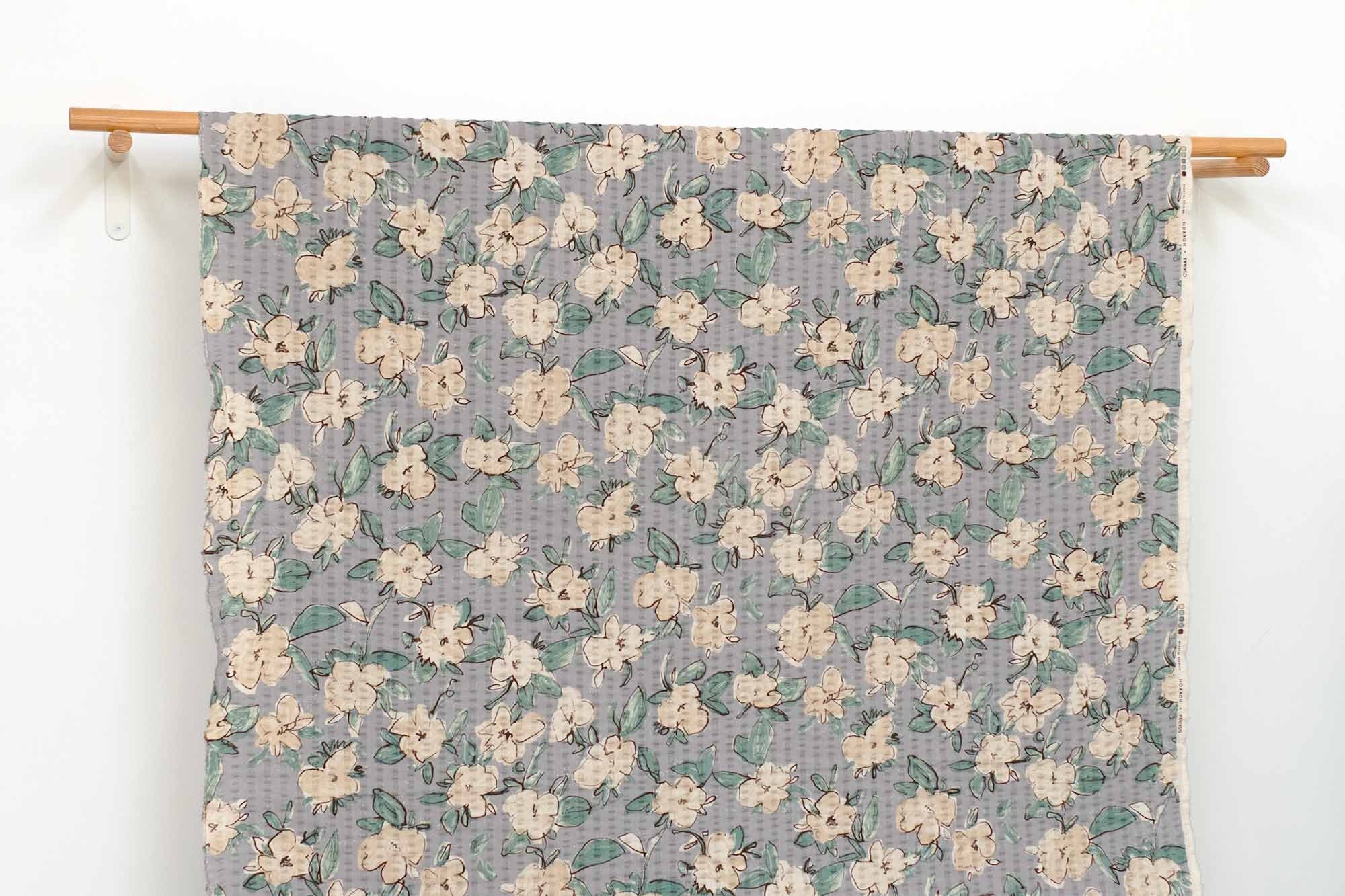 Japanese Fabric Cotton Linen Ripple Drawn Floral - D - 50cm