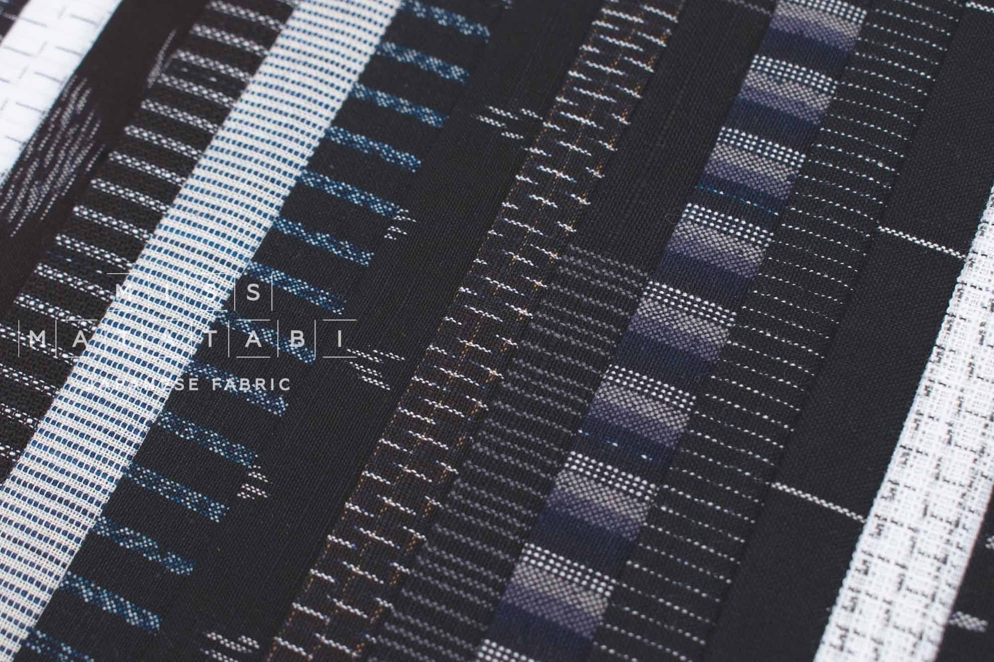 Shokunin Collection Kurume Kasuri Indigo Fabric - patchwork II black, indigo - 50cm